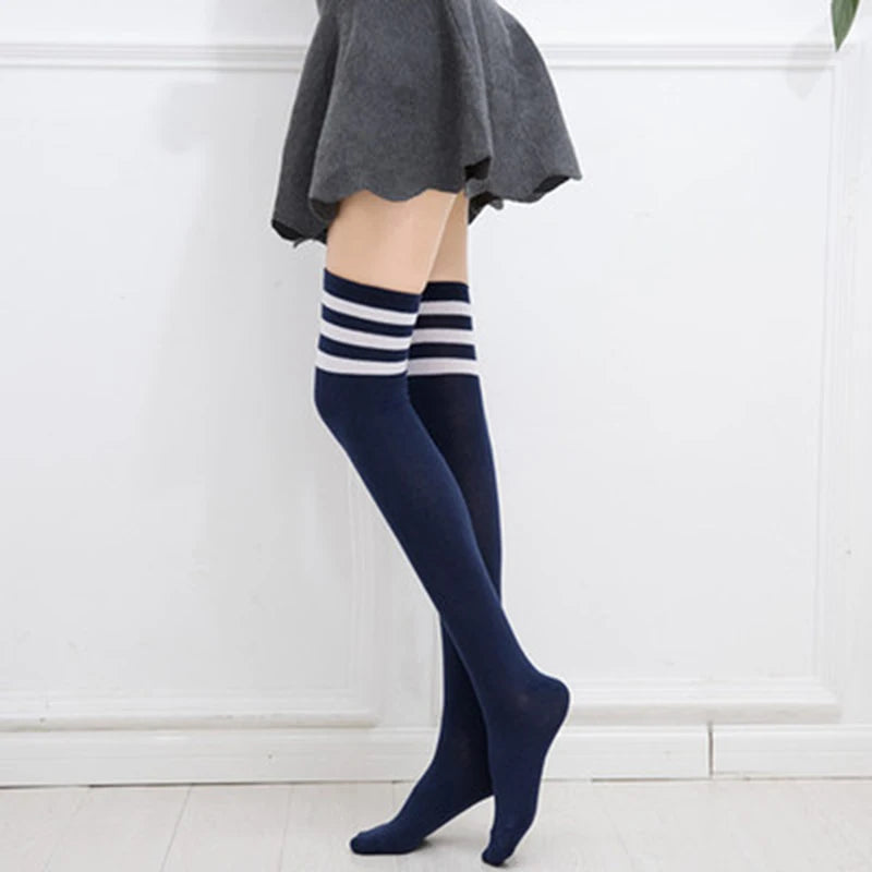 Black & White Striped Thigh High Socks for Women