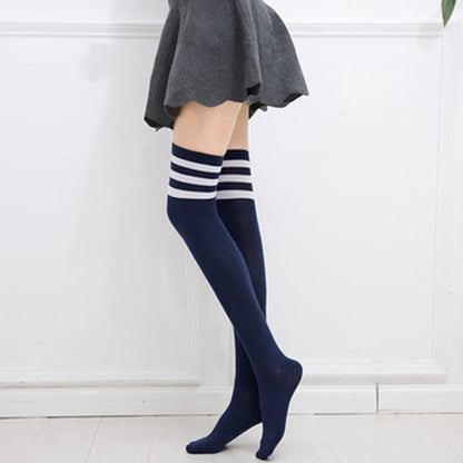 Black & White Striped Thigh High Socks for Women