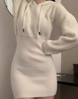 Chic High-Waist Bandage Knit Dress with Hood