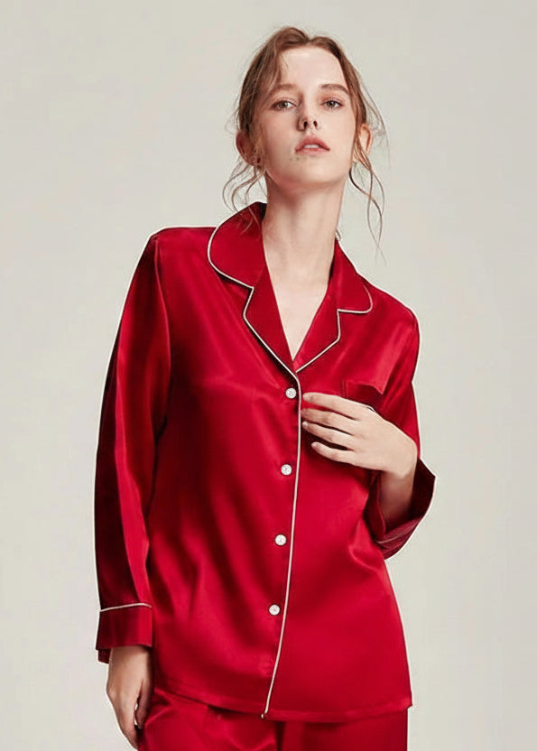 Fimtairah 19MM 6A  100% Silk Women Pajamas  Nightshirt Pijama Women  silk pajama Summer Spring  2 Pieces set long pant Loran