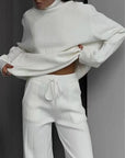 Women's White Knitted Turtleneck & Jogger Pant 2-Piece Set