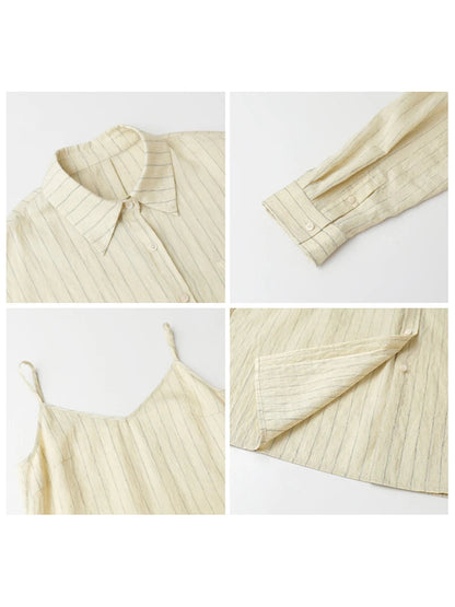 CHIC VEN Women Dress Sets Stripe Shirt Loose Casual Long Sleeve Sunscreen Blouses Camisole V-neck Dresses Spring Autumn 2025 Loran