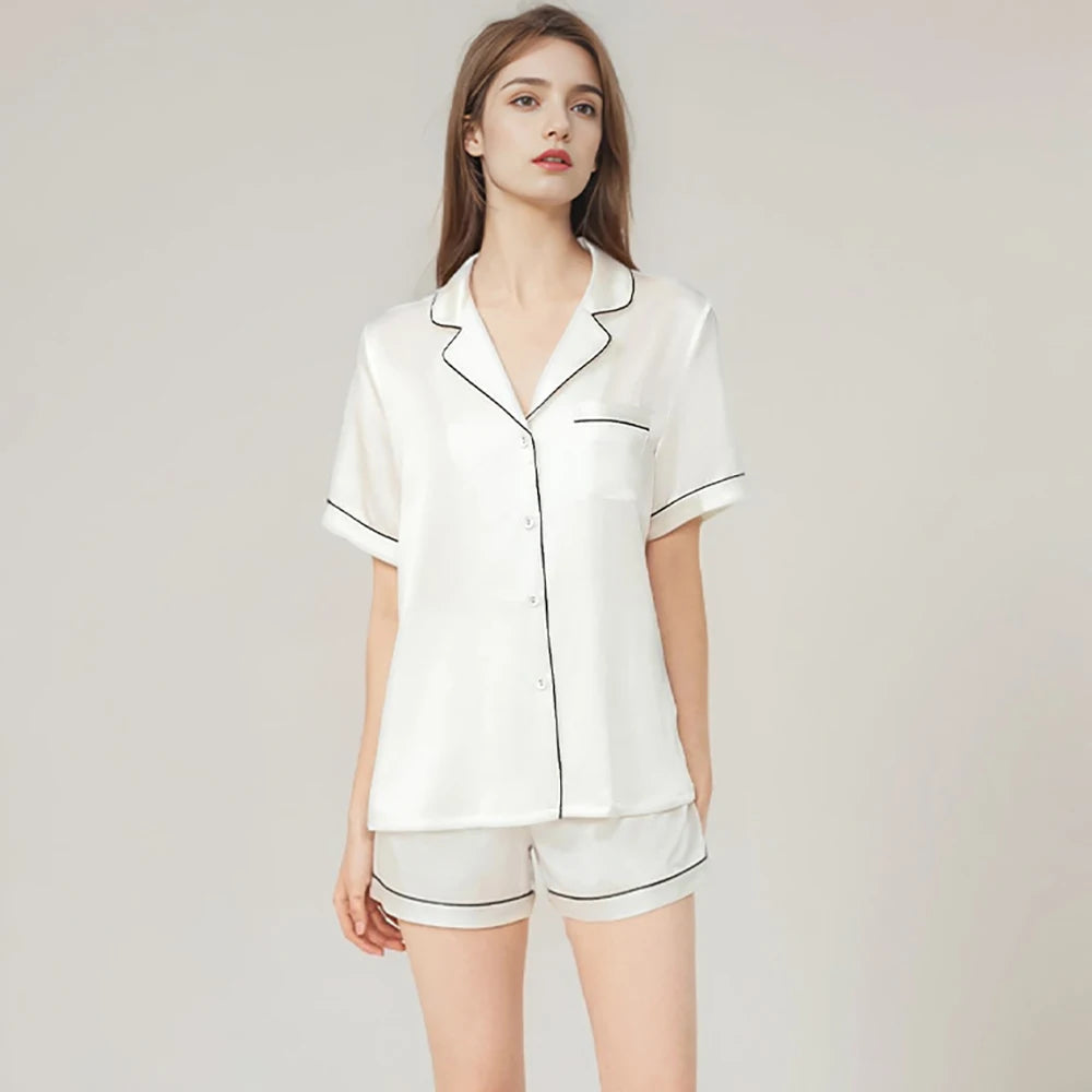 Real Mulberry Silk Pajama Set: Short Sleeve & Shorts Loran