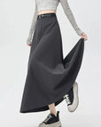 High-Waist A-Line Pleated Midi Skirt with Tie Belt
