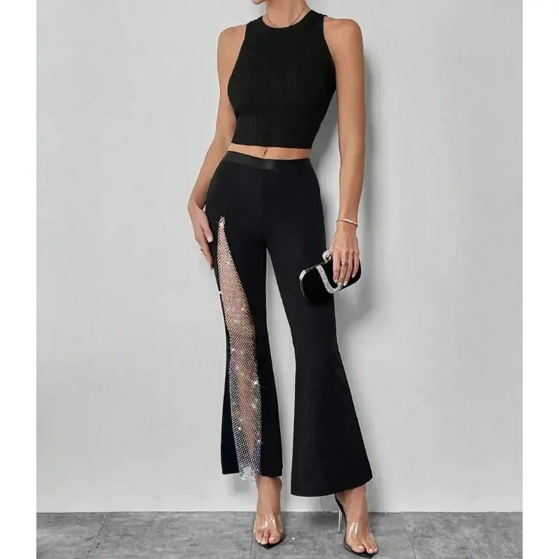 Glitter High-Slit Flared Pants - Loran