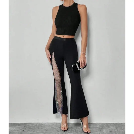 Glitter High-Slit Flared Pants - Loran
