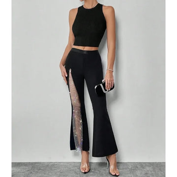 Glitter High-Slit Flared Pants