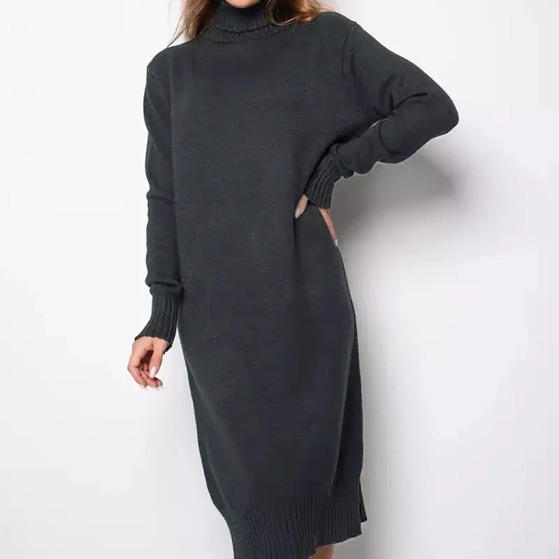 Women's Ribbed Turtleneck Long Sweater Dress - Loran