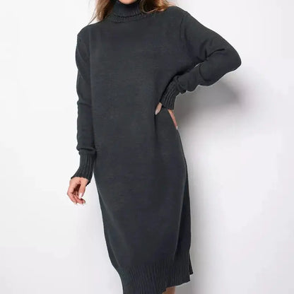 Women's Ribbed Turtleneck Long Sweater Dress - Loran