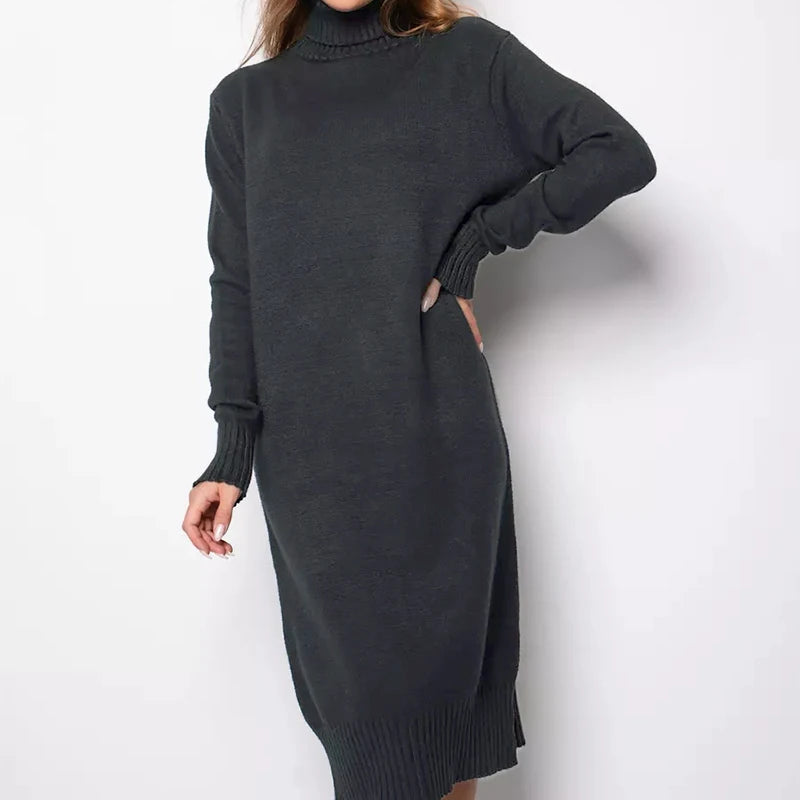 Women's Ribbed Turtleneck Long Sweater Dress