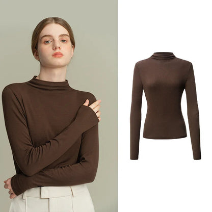 SUJIIN Winter Lyocell Wool Thermal Underwear for Women 2025 New Long Sleeve Mock Neck Base Bottoming Thermals Tops Woman WC057 Loran