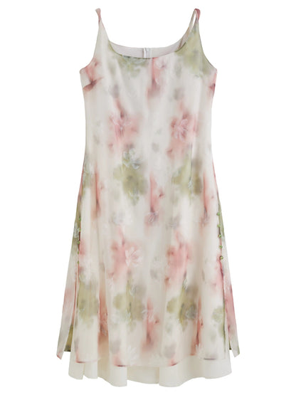 Plus Size Flocked Blush Strap Dress Romantic Summer Date Loran