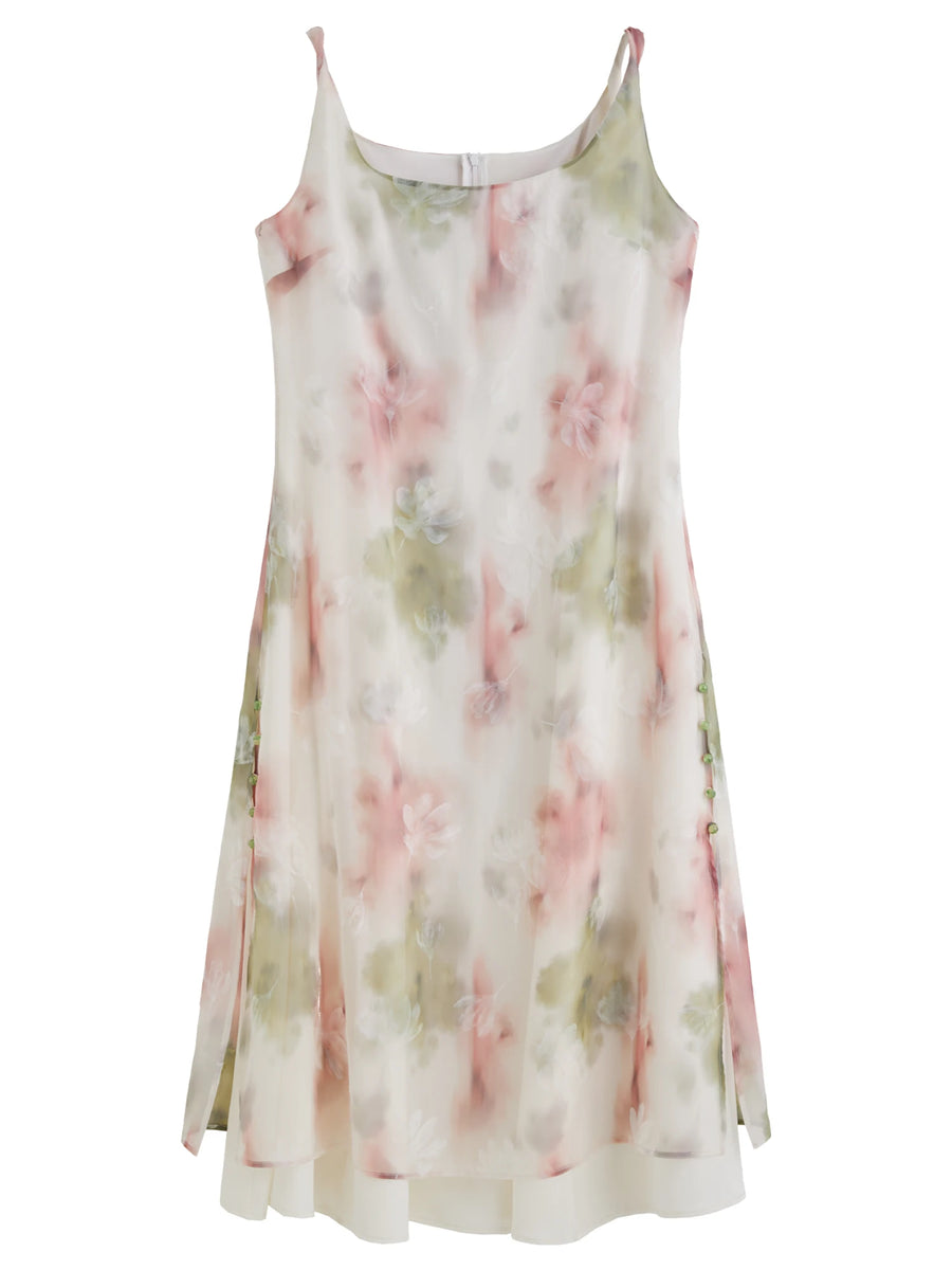 Blush Effect Print Plus Size Dress: Flattering Fit & Strappy Elegance