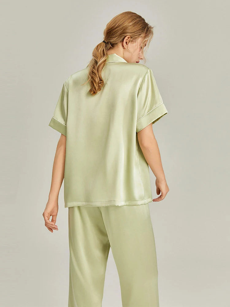 Women's Pink Silk Pajamas Short Sleeve Real Silk Sleepwear Loran