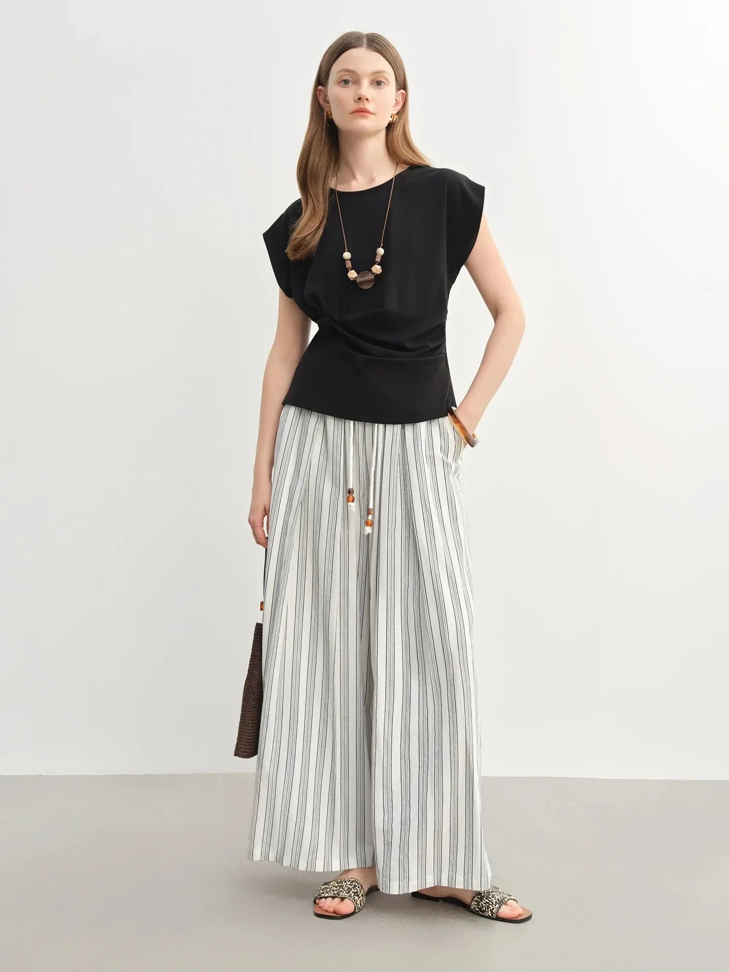 Minimalist Summer Drawstring Cotton-Linen Textured Trousers - Loran