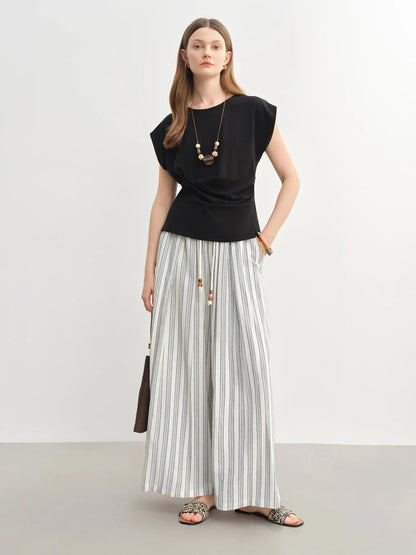 Minimalist Summer Drawstring Cotton-Linen Textured Trousers - Loran
