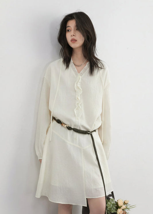 Women’s V-Neck Ruffled Long Sleeve Dress Casual Loran