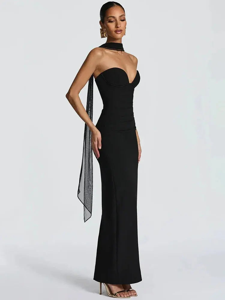 Halter Off-Shoulder Backless Bodycon Gown - Loran