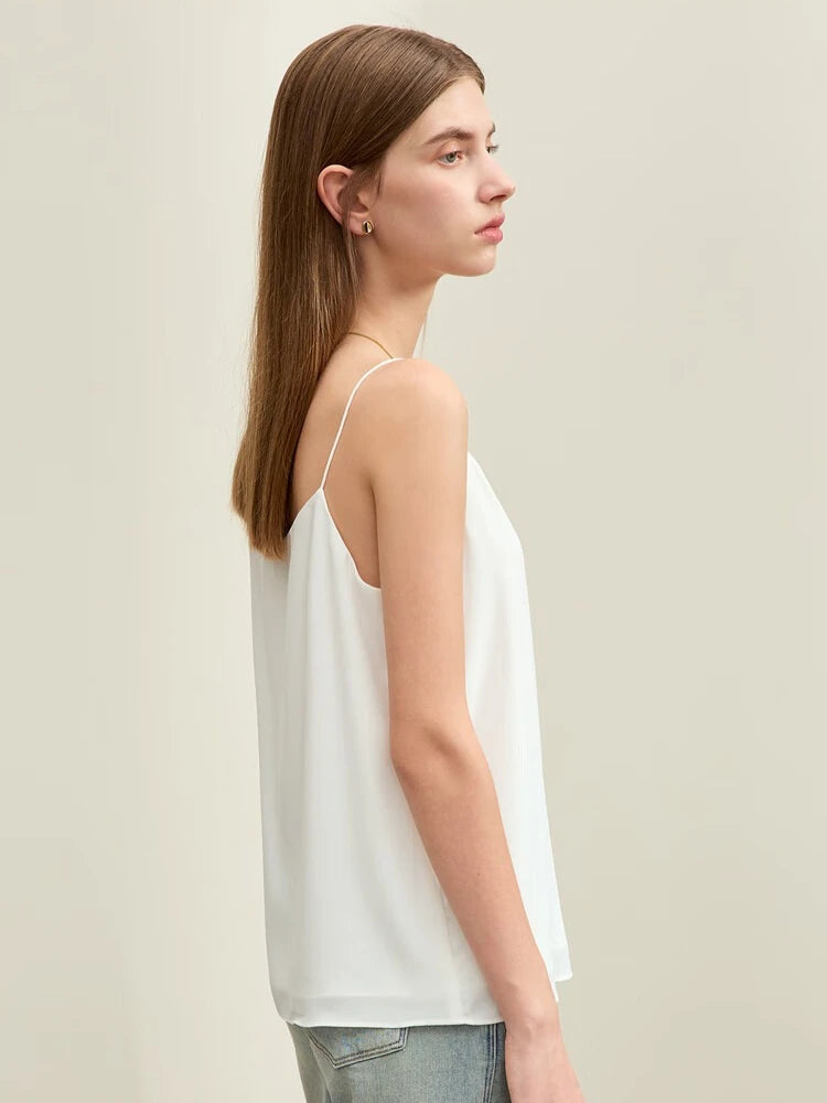 AMII Minimalism Camis For Women 2025 Spring New Commuter Straight Solid Halter Chiffon Female Comfortable Casual Tanks 12411011 Loran