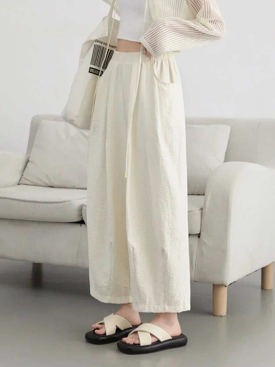 White Wide-Leg Pants High-Waisted Casual Loran