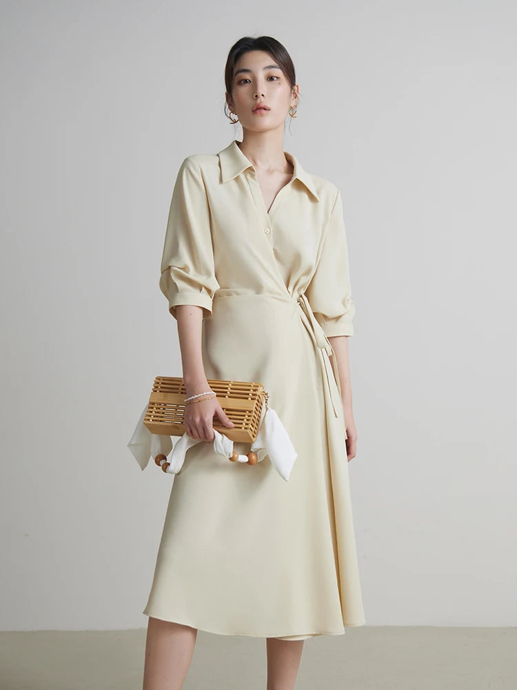 Wrap V-Neck A-Line Dress Half Sleeve Summer Maxi