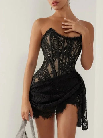 Elegant Lace Corset Mini Dress with Straps