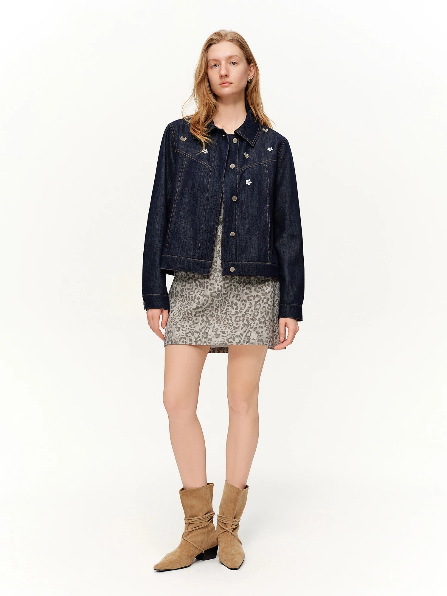 Embroidered Retro Denim Jacket - Raw Wash Spring Coat Loran