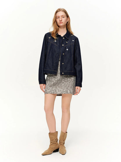 Embroidered Retro Denim Jacket - Raw Wash Spring Coat Loran
