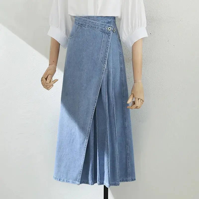Vintage Wash Pleated Jean Skirt
