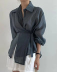 Chic Long Sleeve Button-Down Shirt with Asymmetrical Hem