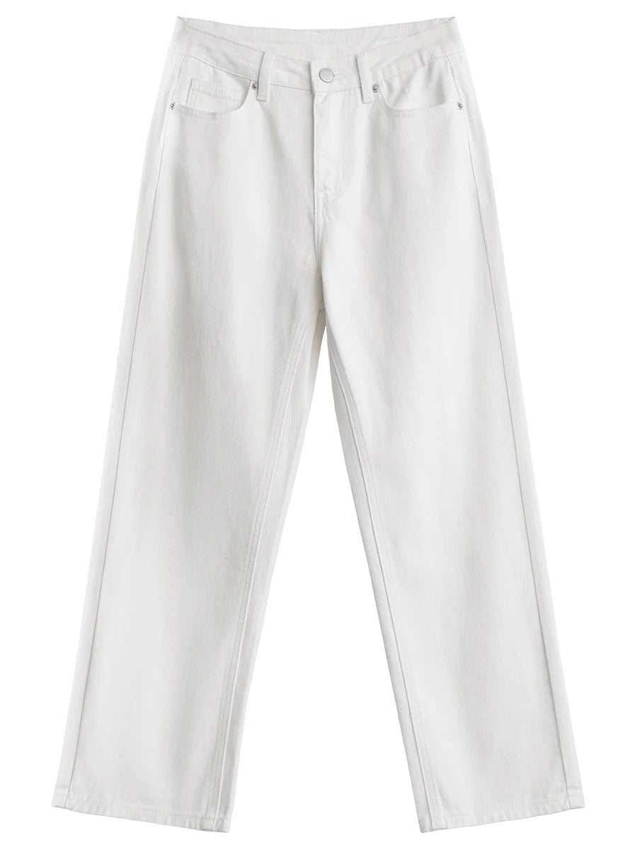 CHIC VEN Women Pants White Slim High Waisted Cotton Straight Leg Casual Slim Leg Jeans Girl Trouser Spring Autumn 2025 Loran