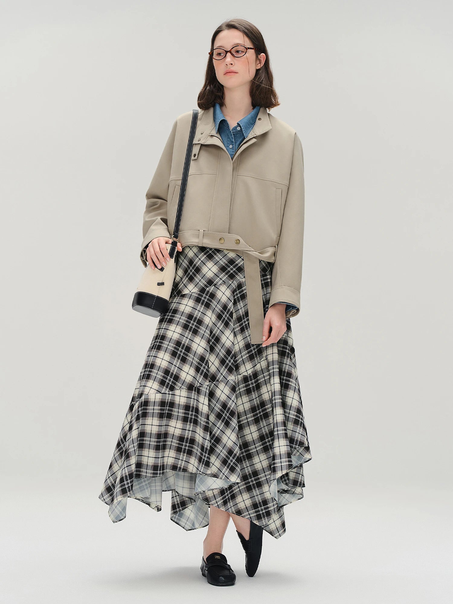 Plus Size Irregular Deconstructed Checkered A-Line Skirt Loran