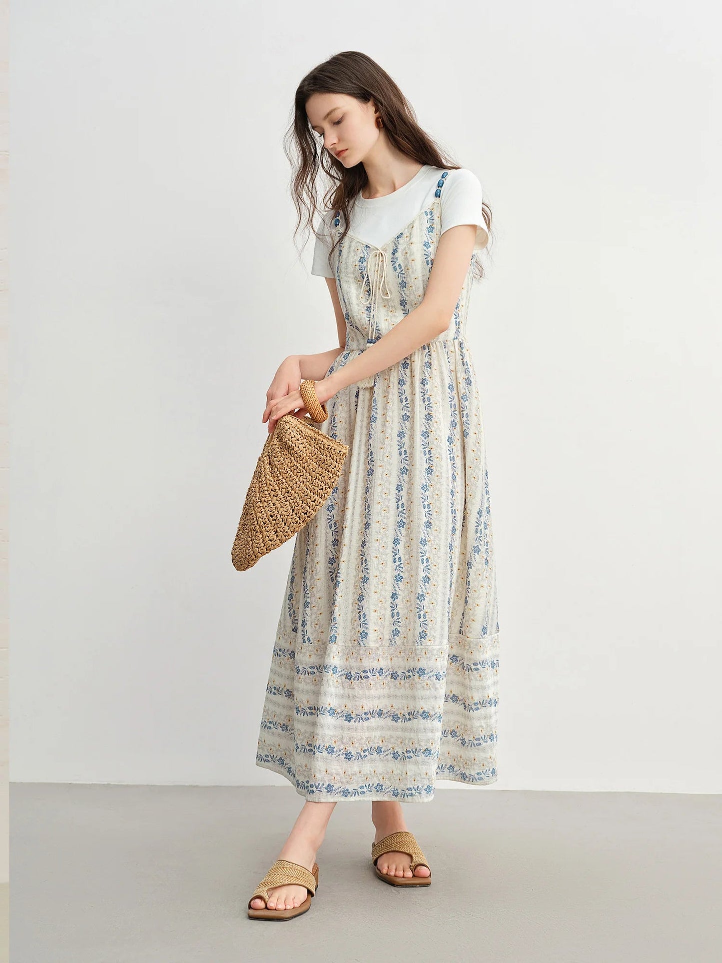 Textured Bead Sundress Fluid Tassel Resort Wear Loran