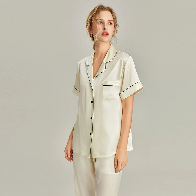 Women's Pink Silk Pajamas Short Sleeve Real Silk Sleepwear Loran