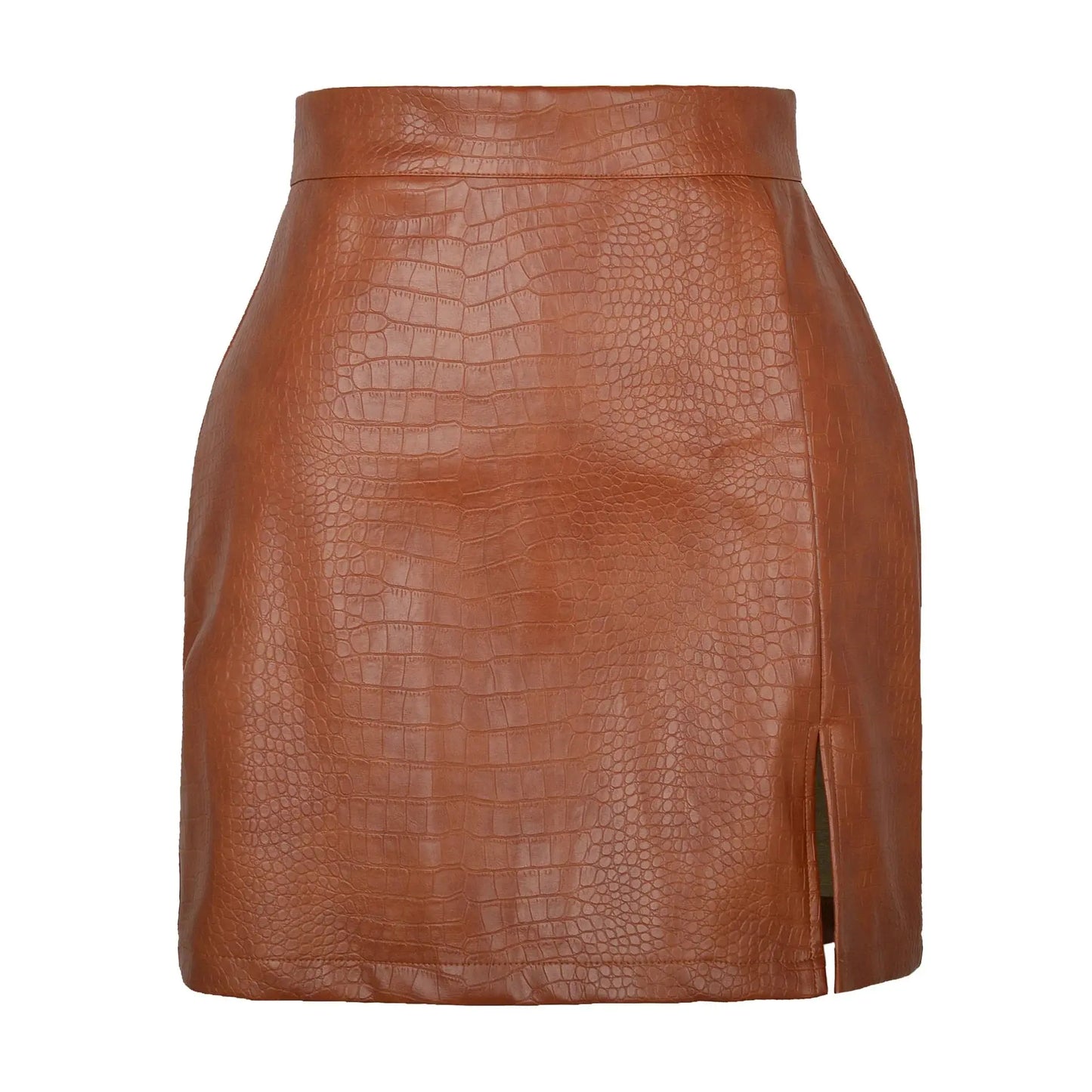 Split Hem Black PU Leather Skirt - Loran