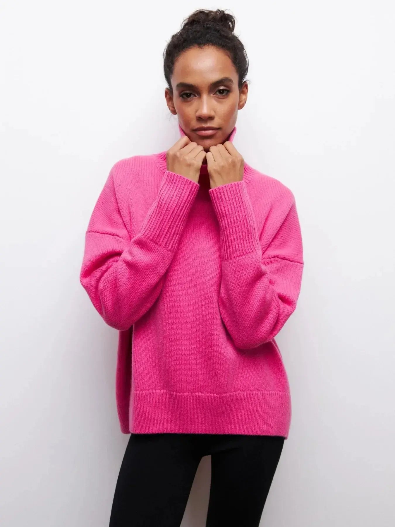 Elegant Oversized Black Turtleneck Sweater for Women - Loran