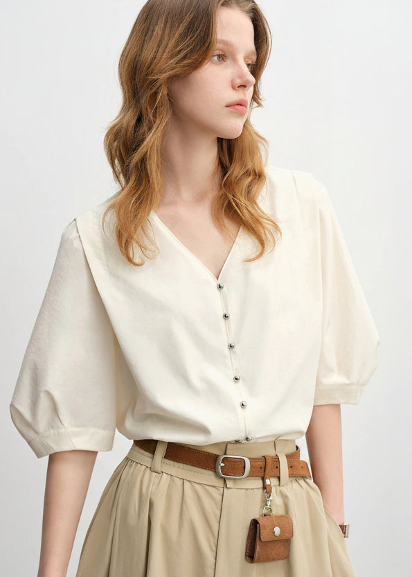 Women’s V-Neck Half Sleeve Blouse Slim Fit Commuter Top