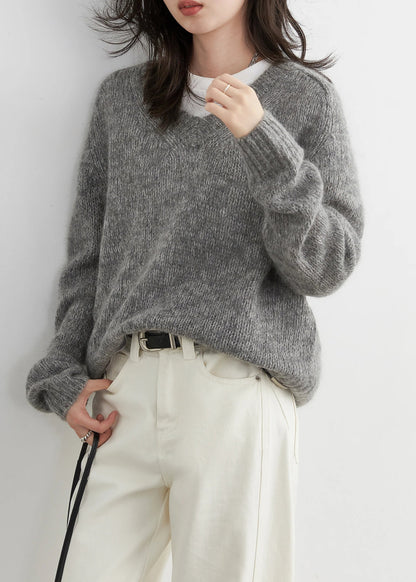 CHIC VEN Korean Women Sweaters Loose Casual Solid New V-neck Mohair Soft Female Knitted Jumpers Pullovers Autumn Winter 2025 Loran