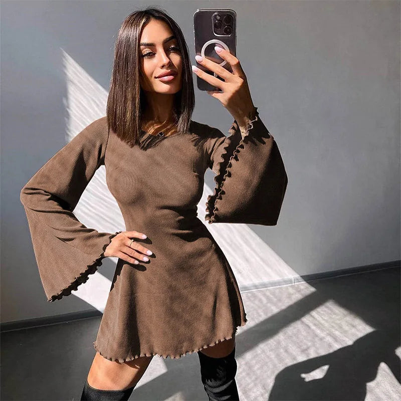 Chic Mini Dress: Flare Sleeves for Fall Nights