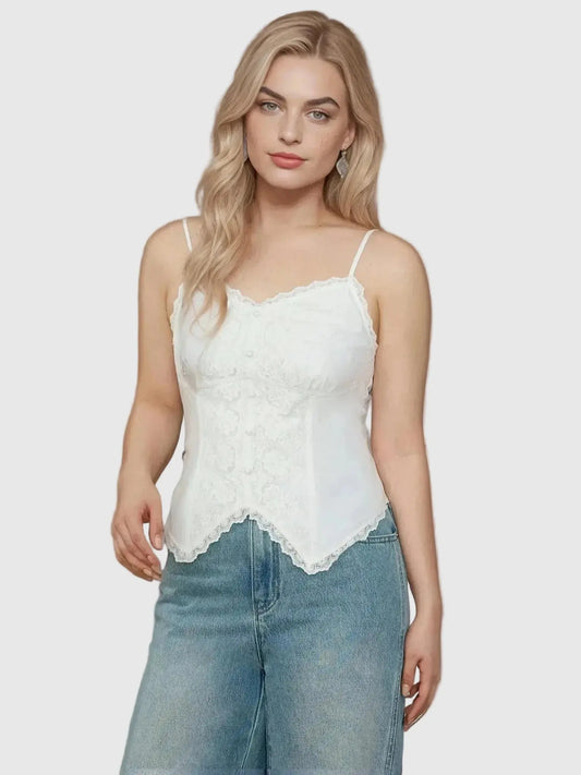 Women’s Plus Size White Lace Strap Top LORAN STORE