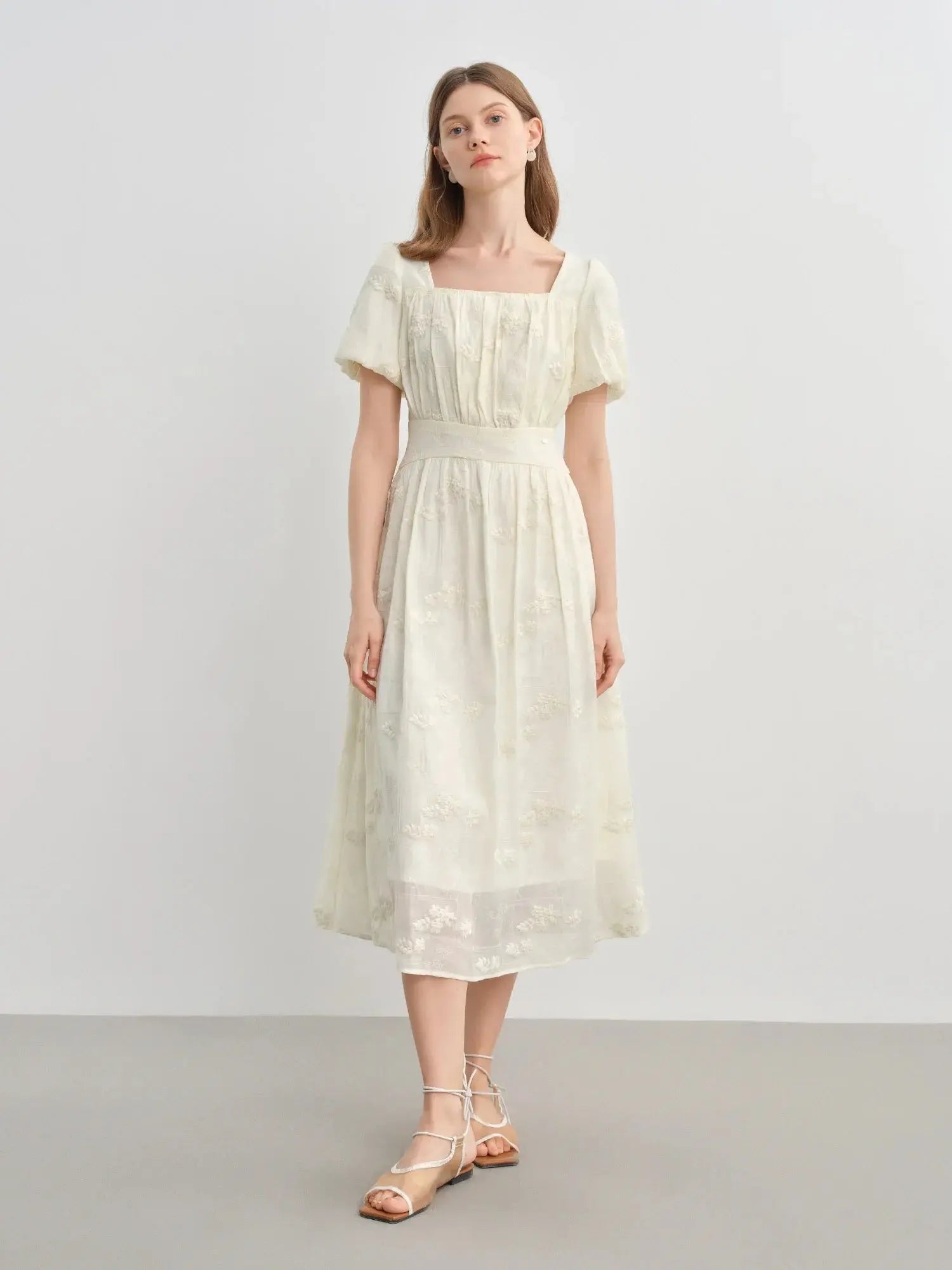 Women's Floral Embroidered Tea Length Dress - Loran