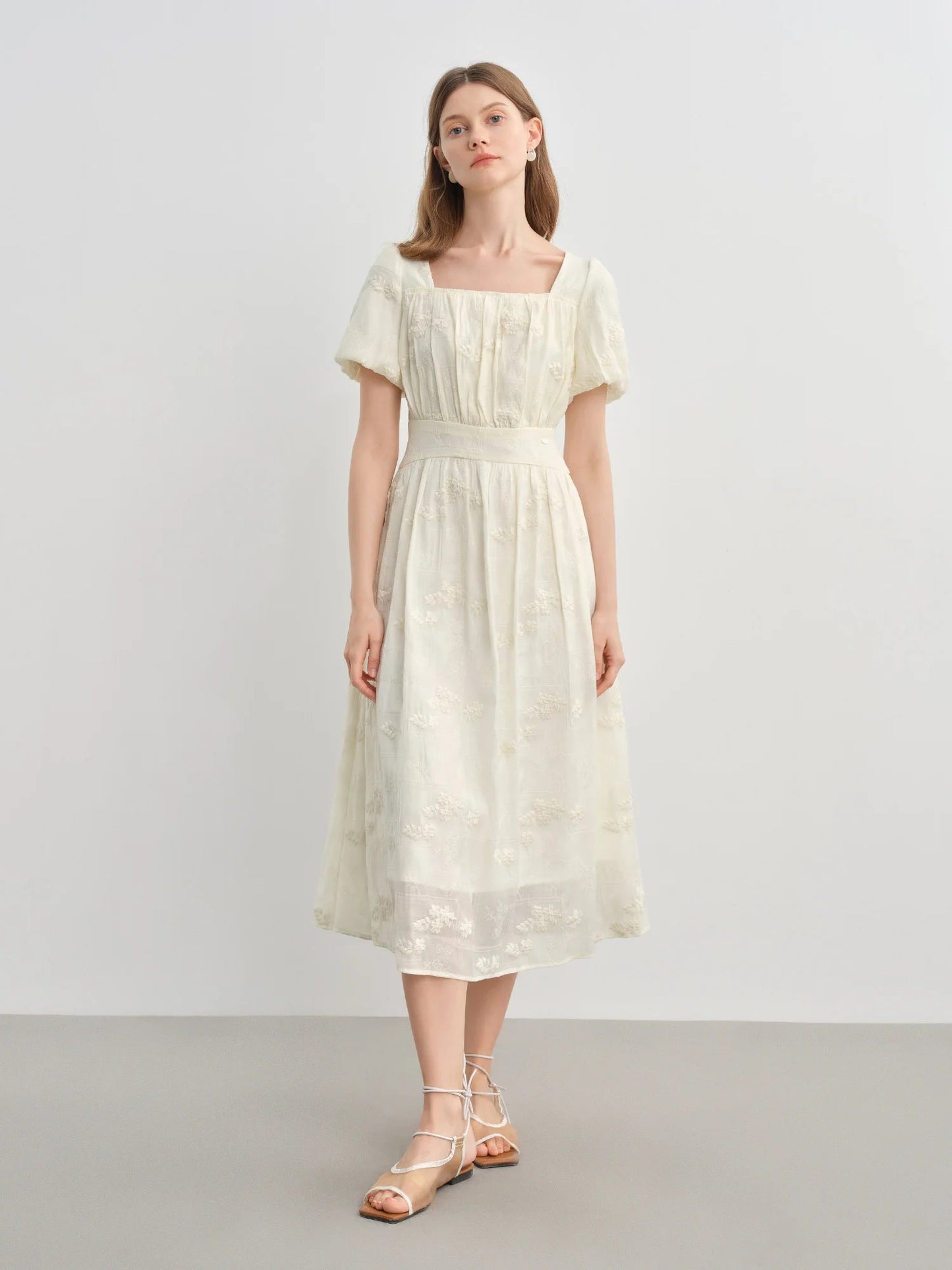Floral Embroidered Square Neck Maxi Dress Summer Loran