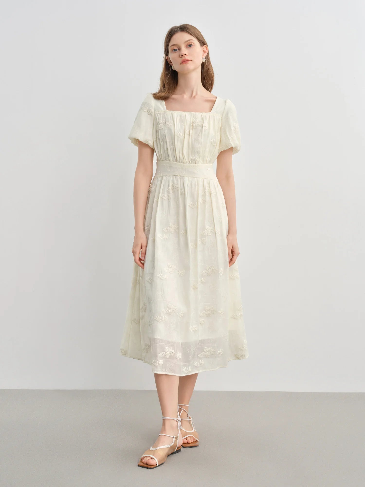 Floral Embroidered Square Neck Maxi Dress Summer Loran