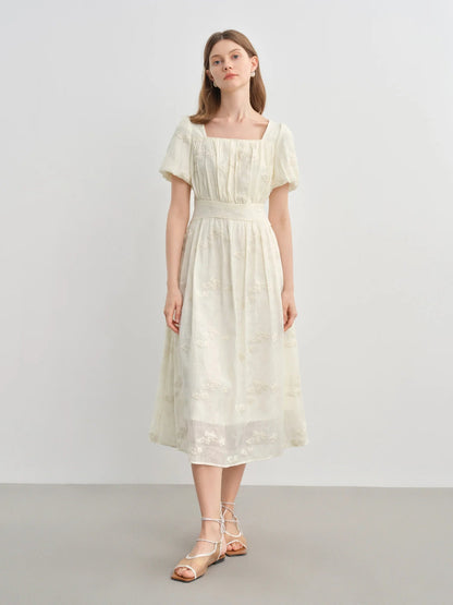 Floral Embroidered Square Neck Maxi Dress Summer Loran