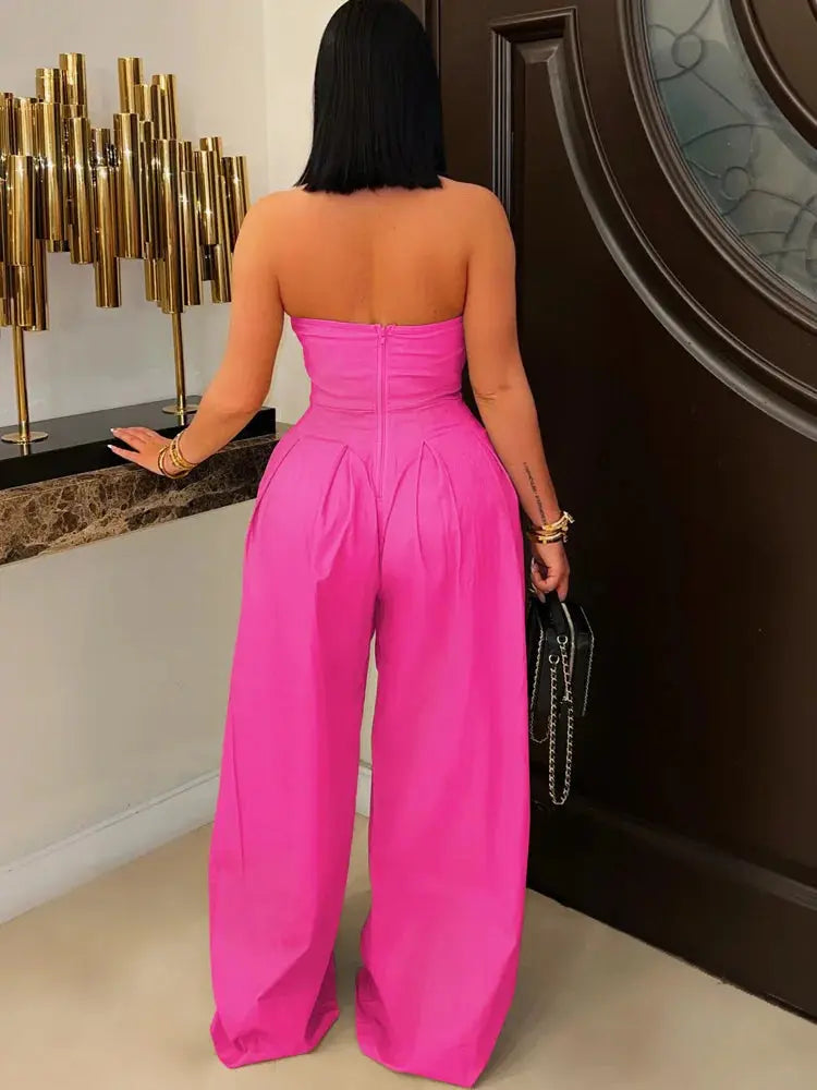 Button Detail Wide Leg Jumpsuit - Loran