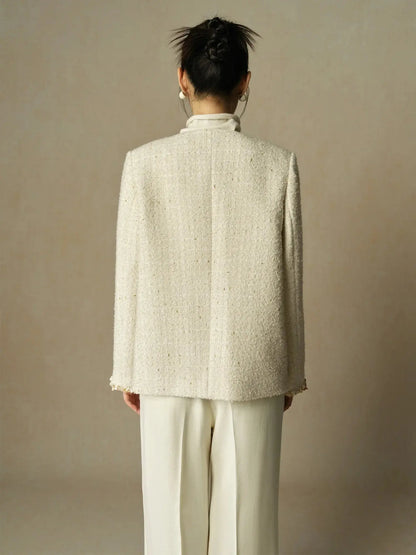 Women's Elegant Loose-Fit White Winter Coat - Loran