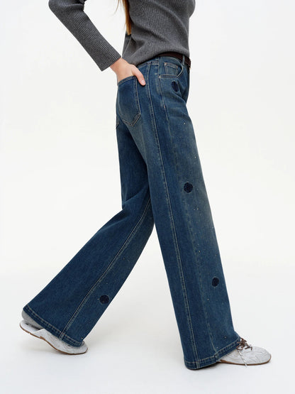 Vintage Straight-Leg Jeans Slim Fit Floor-Length Denim Loran