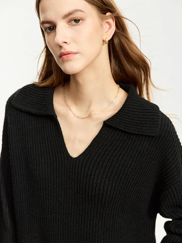 AMII Minimalist French Lazy Style Sweaters for Women 2025 Winter New Loose Casual Turn-down V-neck Long Sleeve Blouses 12344142 Loran