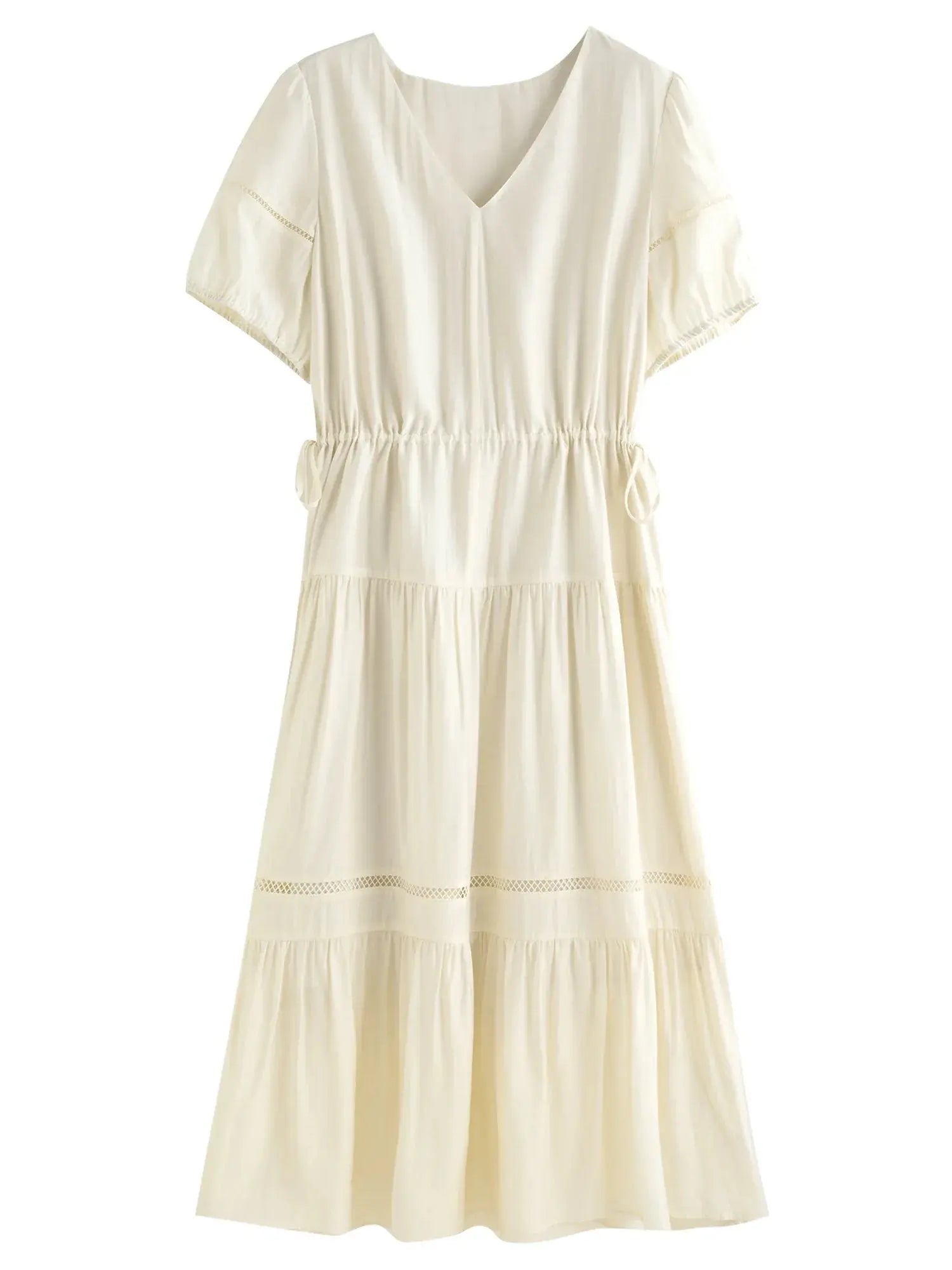 Breathable Linen Tiered Dress for a Flattering Curve - Loran