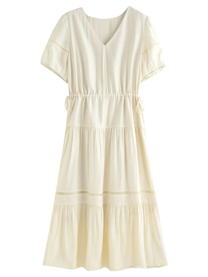 Breathable Linen Tiered Dress for a Flattering Curve - Loran
